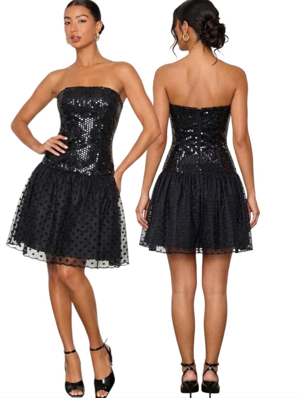 MORTON MYLES- Vintage 1980s Strapless Sequined Mini Dress - M